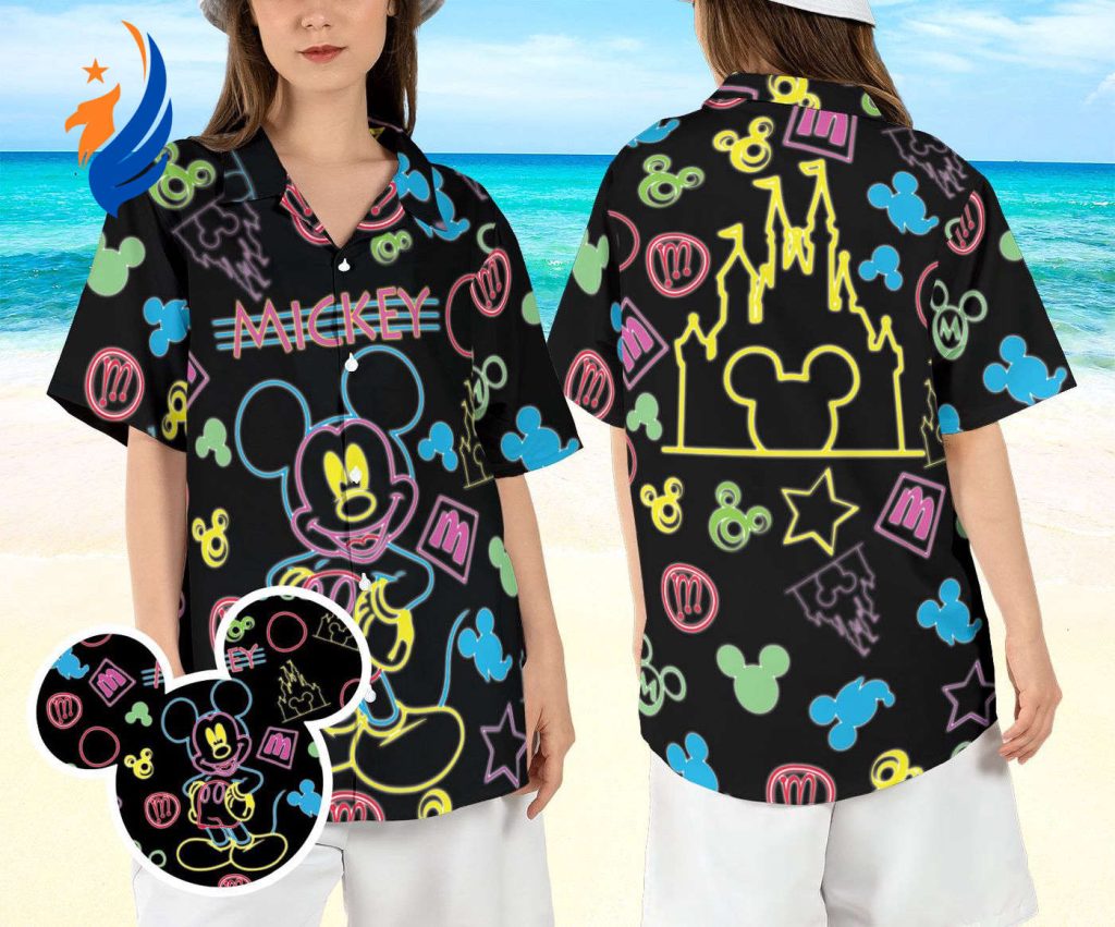 Disneyland Mickey Mouse Neon Hawaiian Shirt – Magical Castle Beach Aloha Shirt for Summer Fun! Disneyland Mickey Mouse Neon Hawaiian Shirt – Magical Castle Beach Aloha Shirt for Summer Fun!