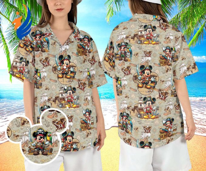 Disneyland Pirate Hawaiian Shirt: Mickey Mouse Treasure Map & Captain Mickey Button Up Aloha Shirt Disneyland Pirate Hawaiian Shirt: Mickey Mouse Treasure Map & Captain Mickey Button Up Aloha Shirt