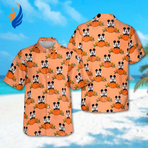 Mickey Mouse Pumpkin Hawaii Shirt – Spooky Halloween Hawaiian Button Up – Perfect Magic Kingdom Gift