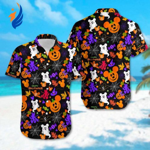 Mickey Mouse Pumpkin Hawaiian Shirt: Spooky Halloween Hawaii Style Trick or Treat Button Up Shirt & Horror Magic Kingdom Gift