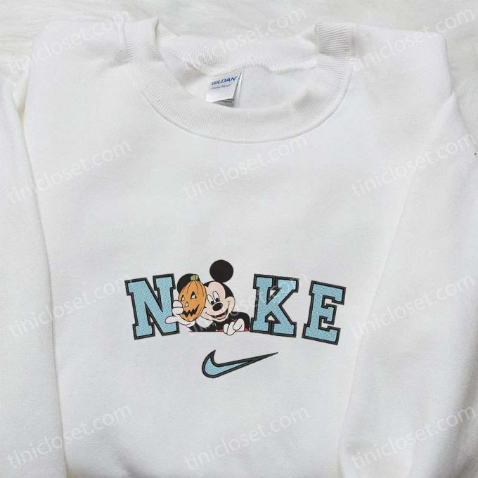 Mickey Mouse Pumpkin Mask Halloween x Nike Embroidered Sweatshirt: Best Disney Characters Shirt Perfect Halloween Gift