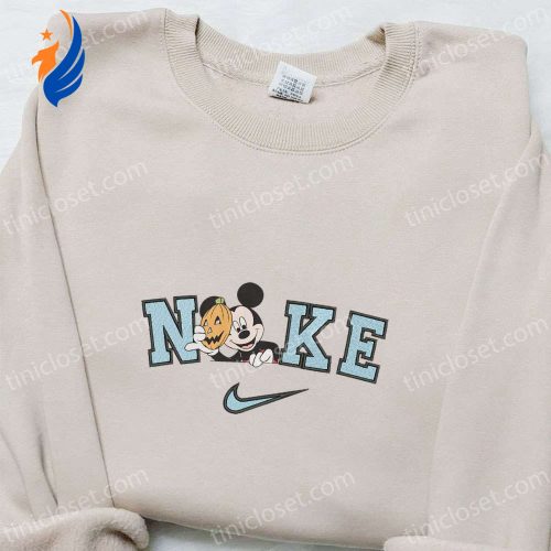 Mickey Mouse Pumpkin Mask Halloween x Nike Embroidered Sweatshirt: Best Disney Characters Shirt Perfect Halloween Gift