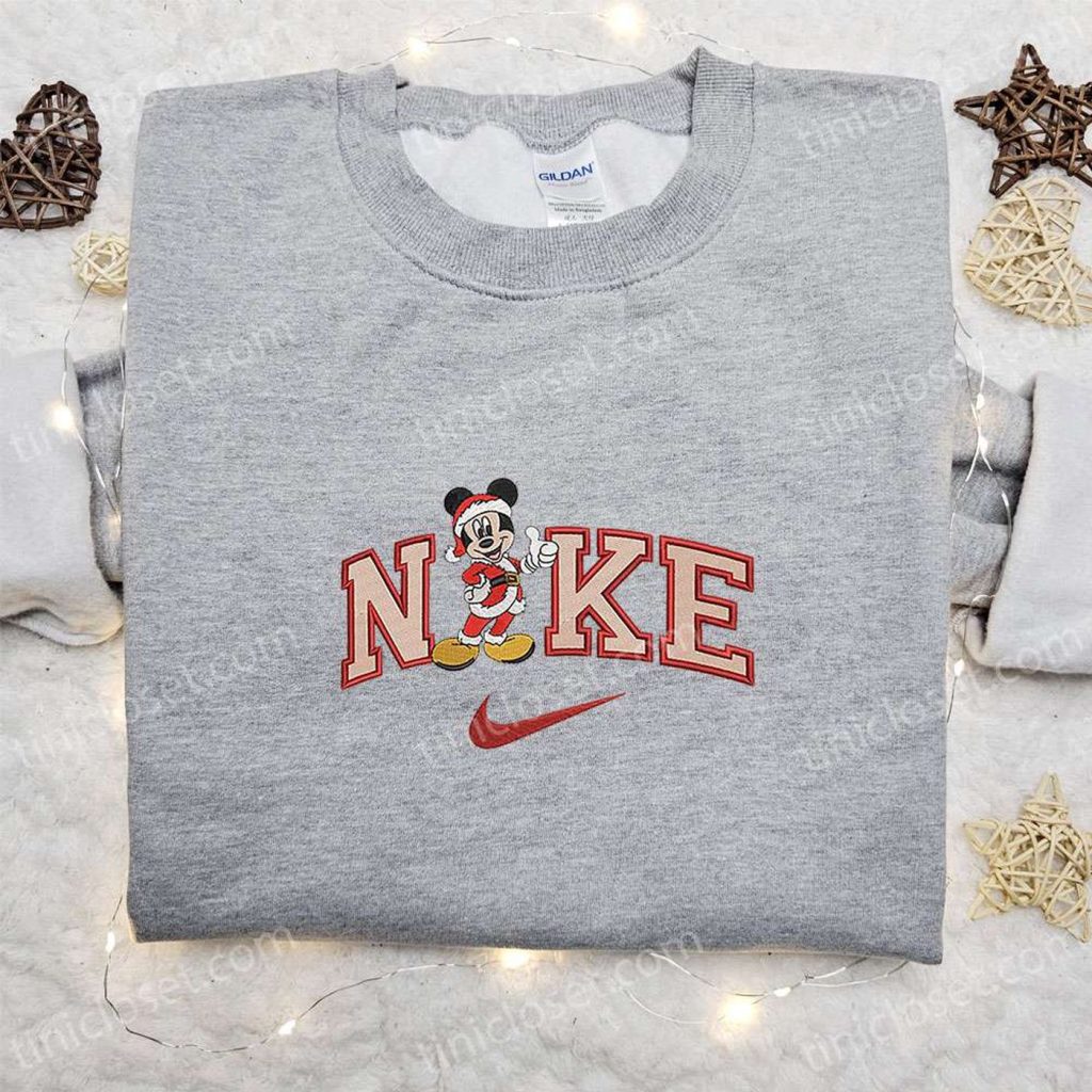 Mickey Mouse Santa x Nike Embroidered Shirt Disney Characters Hoodie & Christmas Sweatshirt: Festive Disney Apparel Mickey Mouse Santa x Nike Embroidered Shirt Disney Characters Hoodie & Christmas Sweatshirt: Festive Disney Apparel