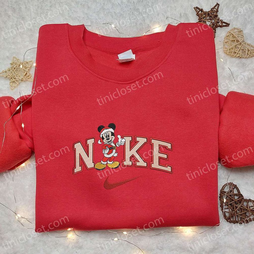 Mickey Mouse Santa x Nike Embroidered Shirt Disney Characters Hoodie & Christmas Sweatshirt: Festive Disney Apparel Mickey Mouse Santa x Nike Embroidered Shirt Disney Characters Hoodie & Christmas Sweatshirt: Festive Disney Apparel