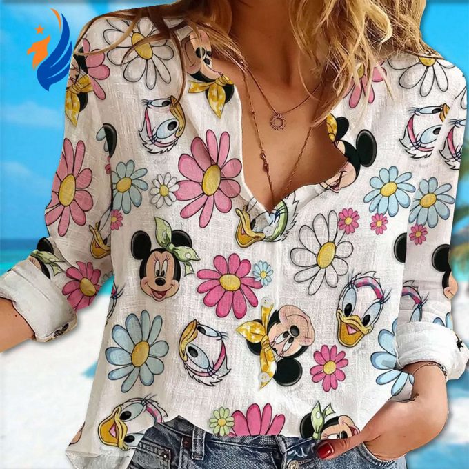Cute Mickey Mouse Shirt for Women Cartoon Button Down Magic Kingdom T-Shirt