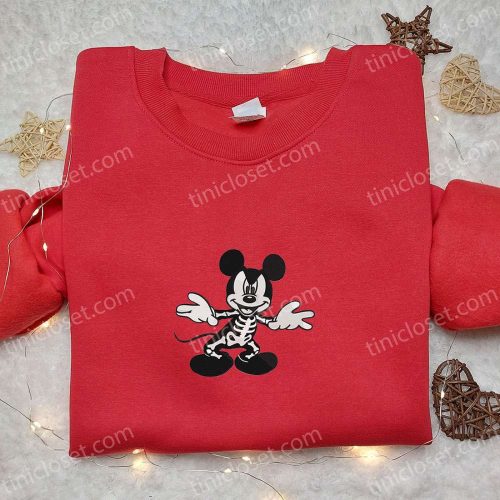 Spooky Mickey Mouse Skeleton Halloween Embroidered Shirt – Best Disney Halloween Gift for Family