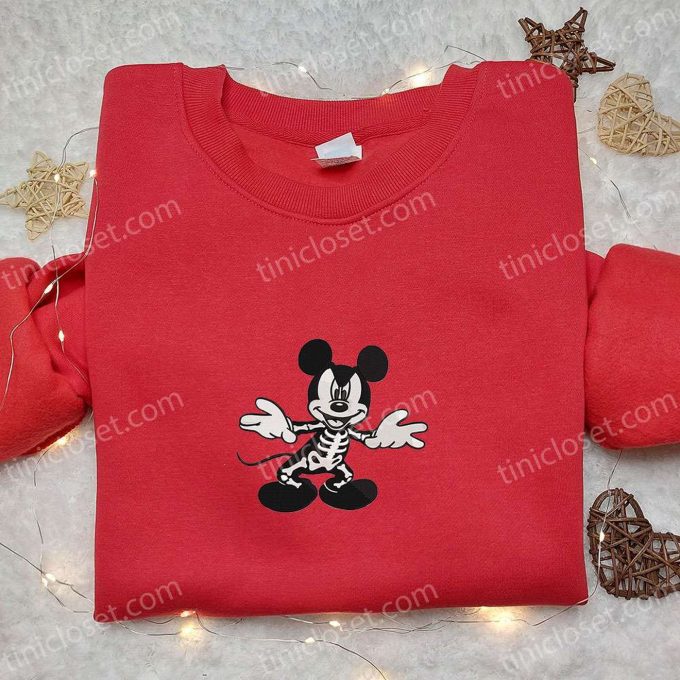 Spooky Mickey Mouse Skeleton Halloween Embroidered Shirt – Best Disney Halloween Gift for Family