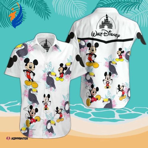 Stylish Mickey Mouse Hawaiian Beach Shirt: Walt Disney All Over Print Perfect for Summer – White