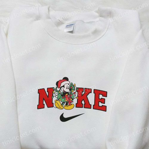 Mickey Mouse x Nike Christmas Embroidered Sweatshirt: Festive Disney Characters Movie Merry Christmas Shirt Perfect Gift Idea!