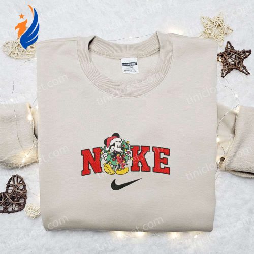 Mickey Mouse x Nike Christmas Embroidered Sweatshirt: Festive Disney Characters Movie Merry Christmas Shirt Perfect Gift Idea!