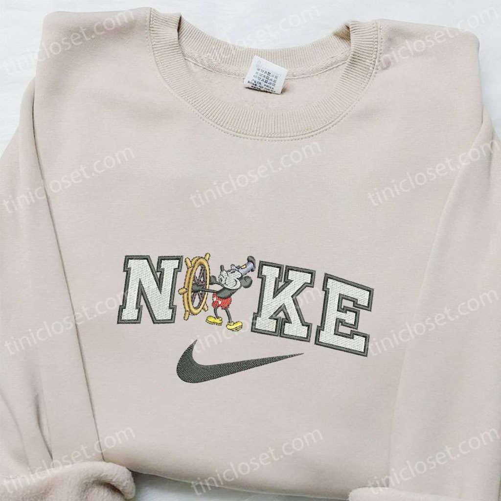 Mickey Mouse x Nike Cartoon Embroidered Tshirt: Disney Characters Inspired Tee Mickey Mouse x Nike Cartoon Embroidered Tshirt: Disney Characters Inspired Tee