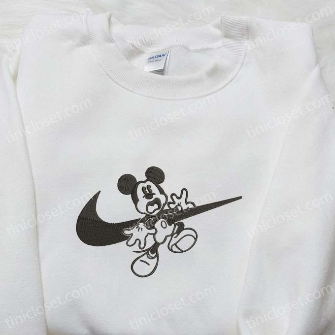 Mickey Mouse x Swoosh Embroidered Shirt: Spooky Halloween & Disney Characters – Perfect Family Gift