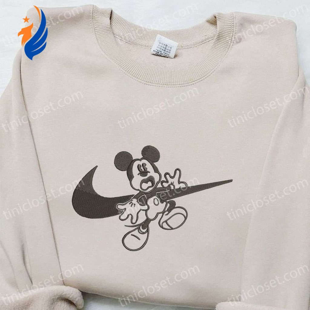 Mickey Mouse x Swoosh Embroidered Shirt: Spooky Halloween & Disney Characters – Perfect Family Gift Mickey Mouse x Swoosh Embroidered Shirt: Spooky Halloween & Disney Characters – Perfect Family Gift