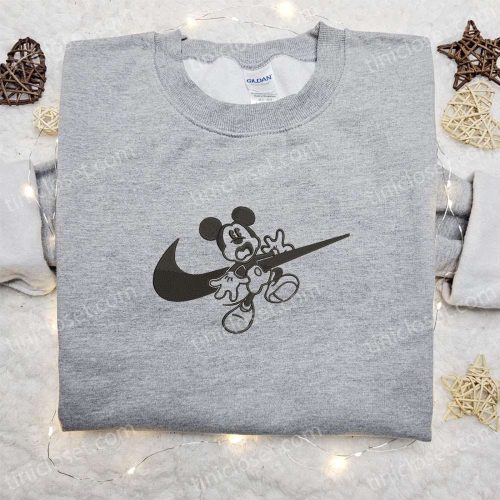 Mickey Mouse x Swoosh Embroidered Shirt: Spooky Halloween & Disney Characters – Perfect Family Gift