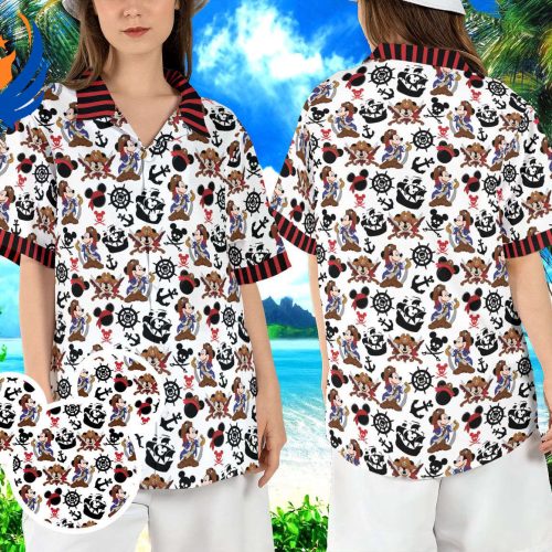 Disneyland Pirate Button Shirt: Mickey Pirate of the Caribbean Hawaiian Aloha Beach Cruise