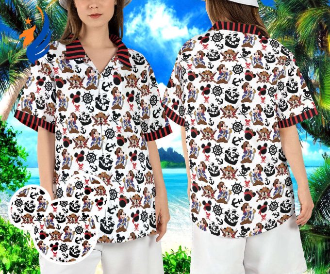 Disneyland Pirate Button Shirt: Mickey Pirate of the Caribbean Hawaiian Aloha Beach Cruise