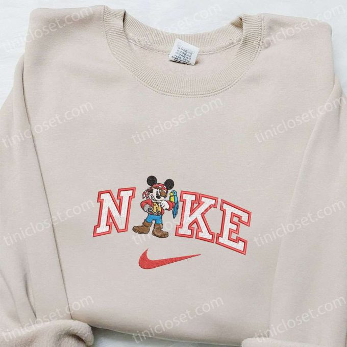 Mickey Pirate x Nike Embroidered Shirt & Disney Characters Hoodie – Cartoon Embroidery Collection for Disney Fans