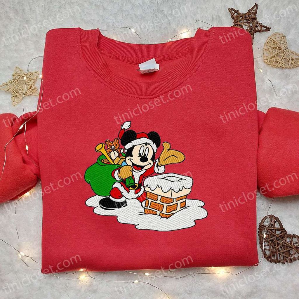 Disney Mickey Santa Chimney Embroidered Shirt & Characters Hoodie – Festive Christmas Apparel Disney Mickey Santa Chimney Embroidered Shirt & Characters Hoodie – Festive Christmas Apparel