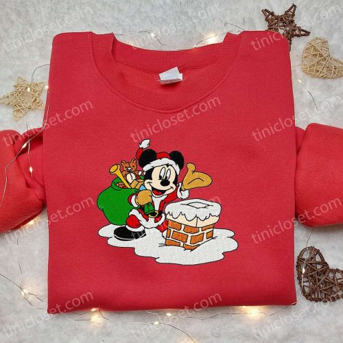 Disney Mickey Santa Chimney Embroidered Shirt & Characters Hoodie – Festive Christmas Apparel