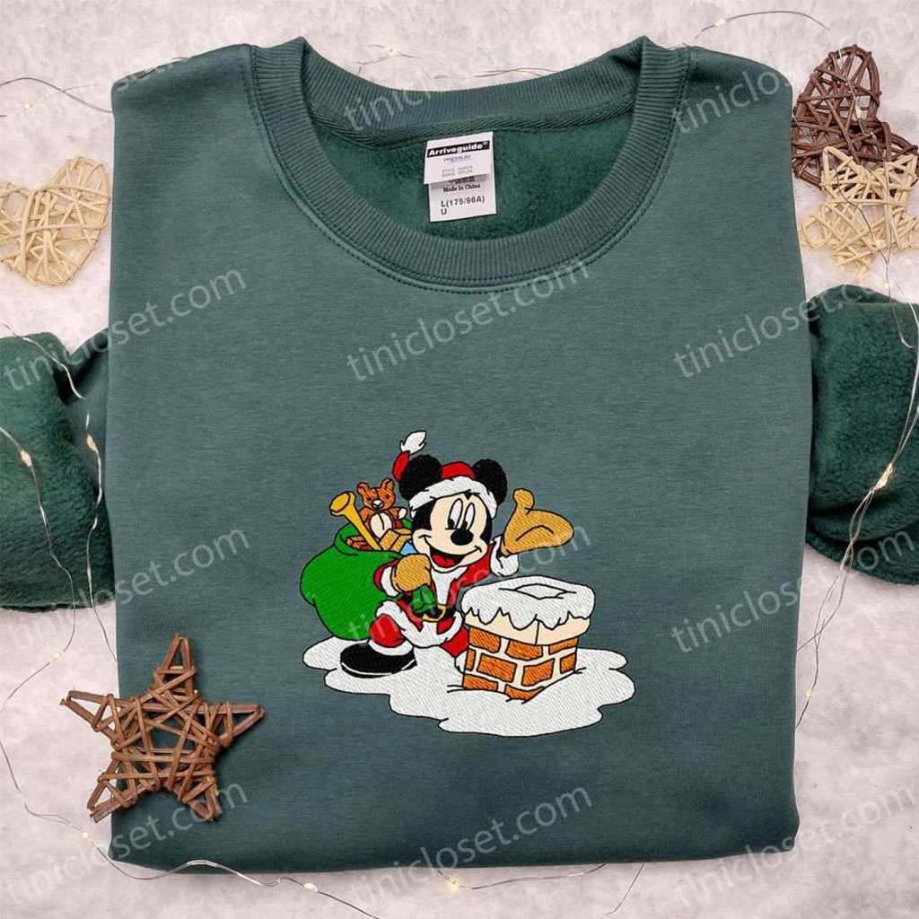 Disney Mickey Santa Chimney Embroidered Shirt & Characters Hoodie – Festive Christmas Apparel Disney Mickey Santa Chimney Embroidered Shirt & Characters Hoodie – Festive Christmas Apparel