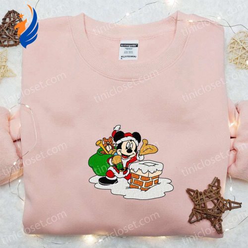 Disney Mickey Santa Chimney Embroidered Shirt & Characters Hoodie – Festive Christmas Apparel