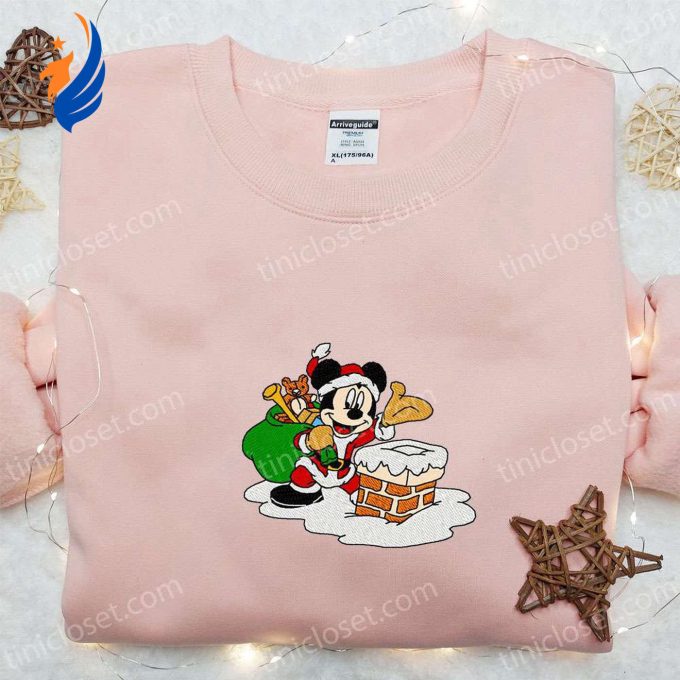 Disney Mickey Santa Chimney Embroidered Shirt & Characters Hoodie – Festive Christmas Apparel