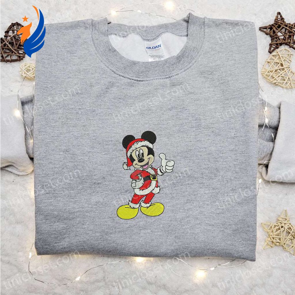 Mickey Santa Claus Embroidered Shirt & Disney Characters Hoodie – Perfect Christmas Gifts for Family Mickey Santa Claus Embroidered Shirt & Disney Characters Hoodie – Perfect Christmas Gifts for Family