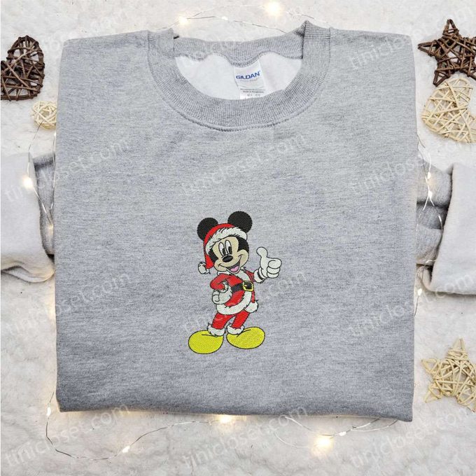 Mickey Santa Claus Embroidered Shirt & Disney Characters Hoodie – Perfect Christmas Gifts for Family