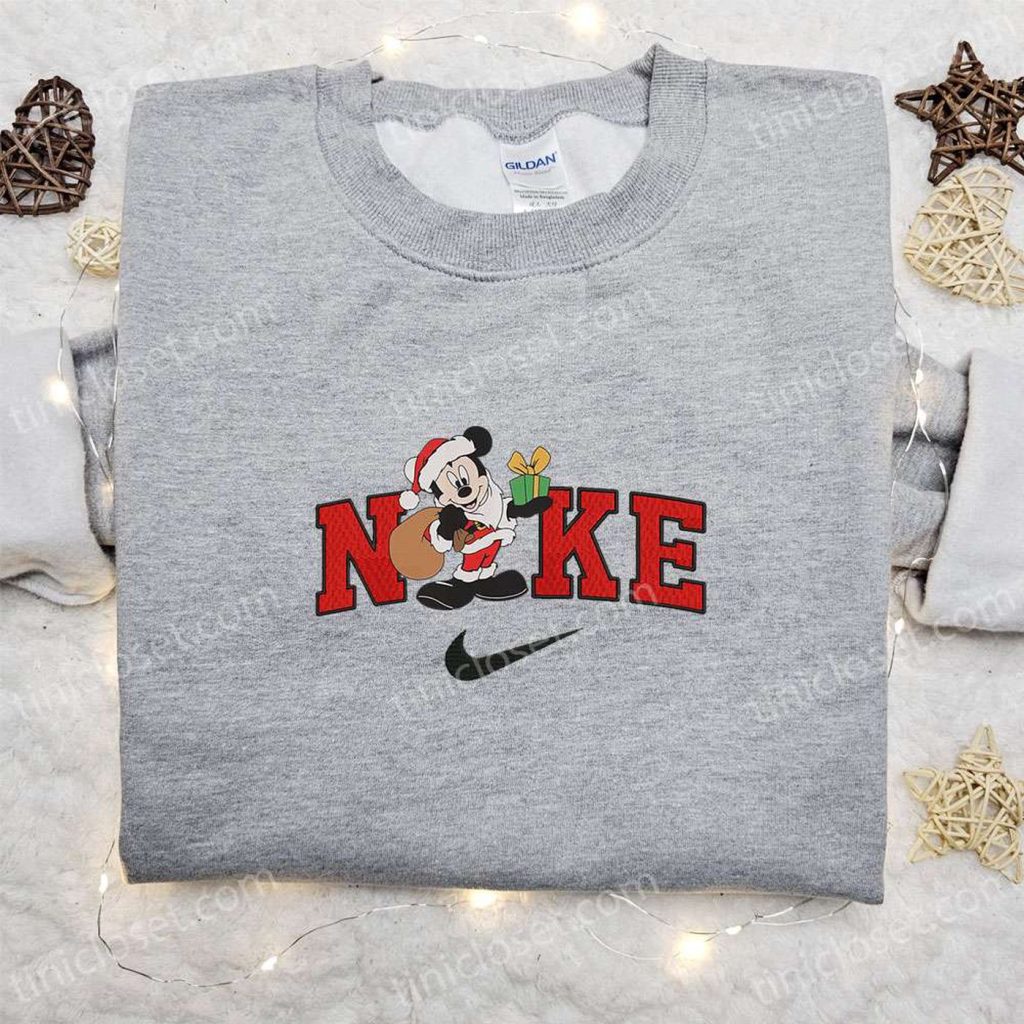 Mickey Santa Claus x Nike Christmas Embroidered Sweatshirt: Disney Characters Movie Merry Christmas Shirt Best Gift Idea Mickey Santa Claus x Nike Christmas Embroidered Sweatshirt: Disney Characters Movie Merry Christmas Shirt Best Gift Idea