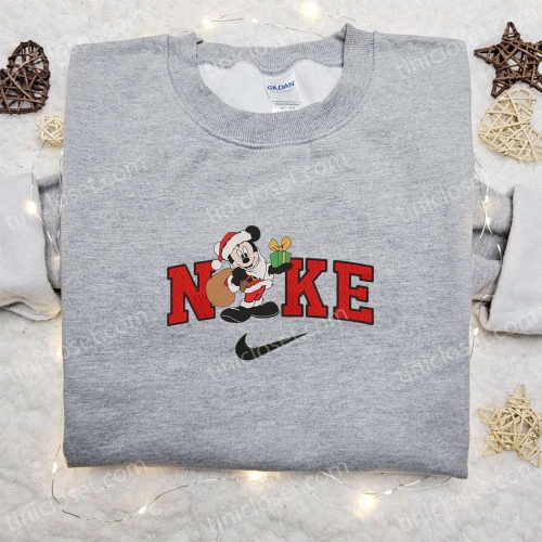 Mickey Santa Claus x Nike Christmas Embroidered Sweatshirt: Disney Characters Movie Merry Christmas Shirt Best Gift Idea
