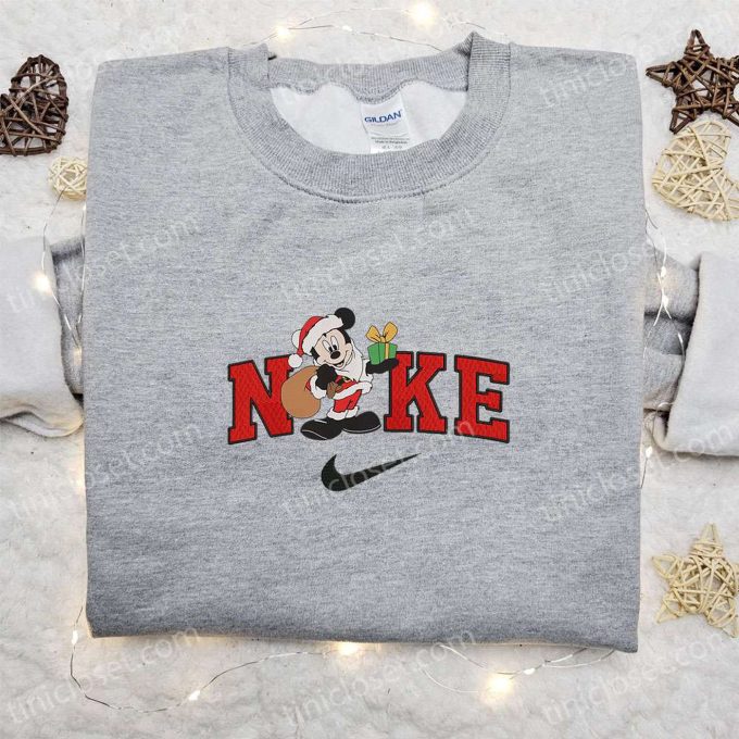 Mickey Santa Claus x Nike Christmas Embroidered Sweatshirt: Disney Characters Movie Merry Christmas Shirt Best Gift Idea