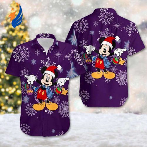 Mickey Santa Hat Shirt & Hawaiian Xmas Button Up - Festive Cartoon Magic Kingdom Party Attire!