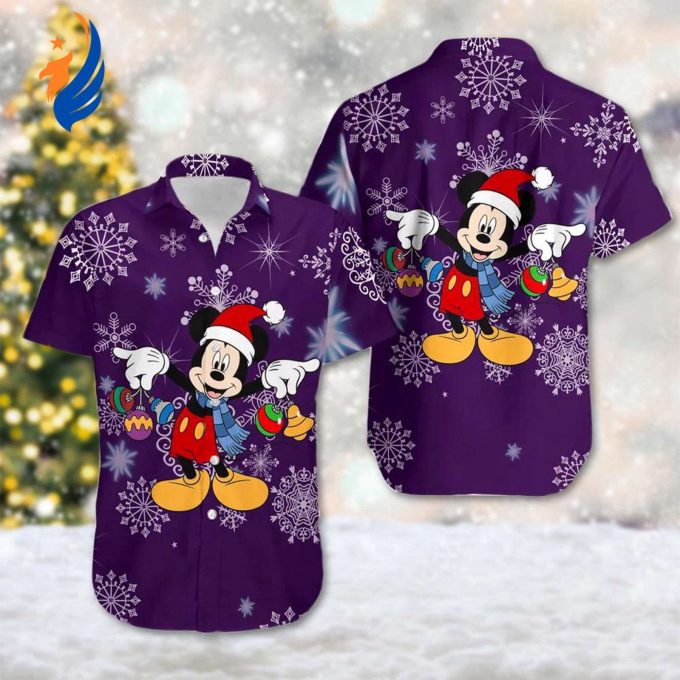 Mickey Santa Hat Shirt & Hawaiian Xmas Button Up – Festive Cartoon Magic Kingdom Party Attire!