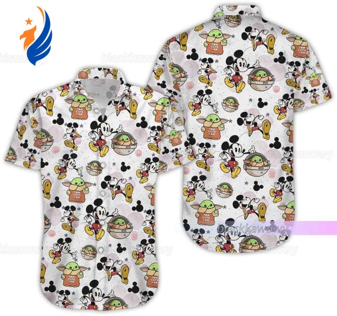 Shop Mickey Hawaiian Shirt Button & Baby Yoda Hawaii Shirt
