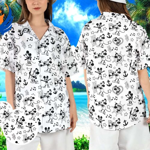 Vintage Mickey Steamboat Willie Hawaiian Shirt – Classic Cartoon Sound Captain Beach Aloha & Disneyland Button Design