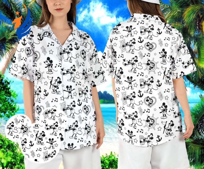Vintage Mickey Steamboat Willie Hawaiian Shirt – Classic Cartoon Sound Captain Beach Aloha & Disneyland Button Design