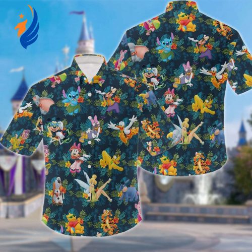 Summer Vacation Hawaiian Shirt: Mickey Tropical Design Funny Minnie Mouse Donald Daisy Duck Stitch Cartoon Button Up Perfect Hawaii Gift for Family