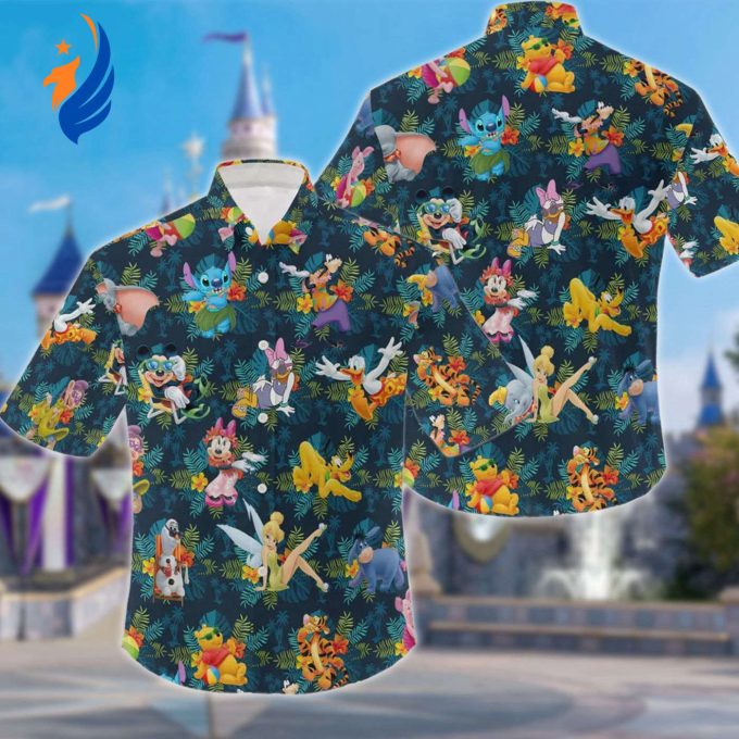 Summer Vacation Hawaiian Shirt: Mickey Tropical Design Funny Minnie Mouse Donald Daisy Duck Stitch Cartoon Button Up Perfect Hawaii Gift for Family