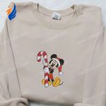 Disney Christmas Embroidered Apparel: Mickey Candy Cane Shirt Characters Hoodie & Sweatshirt