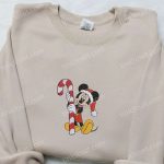 Disney Christmas Embroidered Apparel: Mickey Candy Cane Shirt Characters Hoodie & Sweatshirt