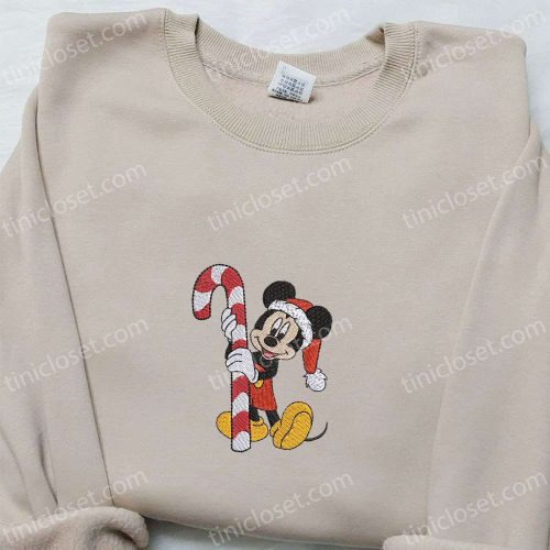 Disney Christmas Embroidered Apparel: Mickey Candy Cane Shirt Characters Hoodie & Sweatshirt