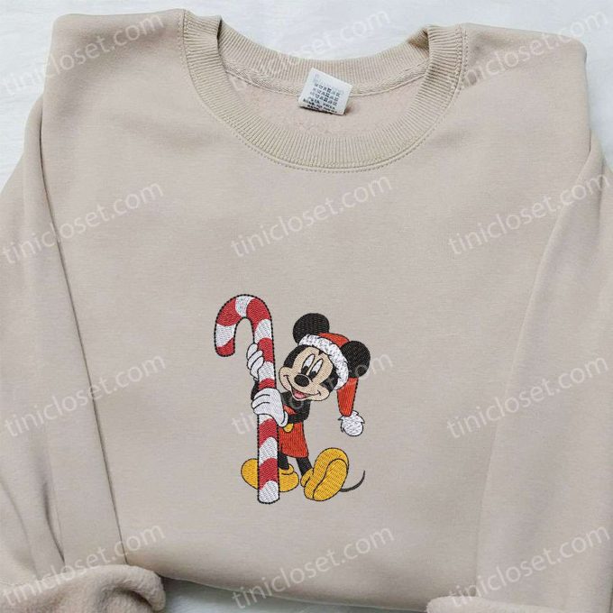 Disney Christmas Embroidered Apparel: Mickey Candy Cane Shirt Characters Hoodie & Sweatshirt