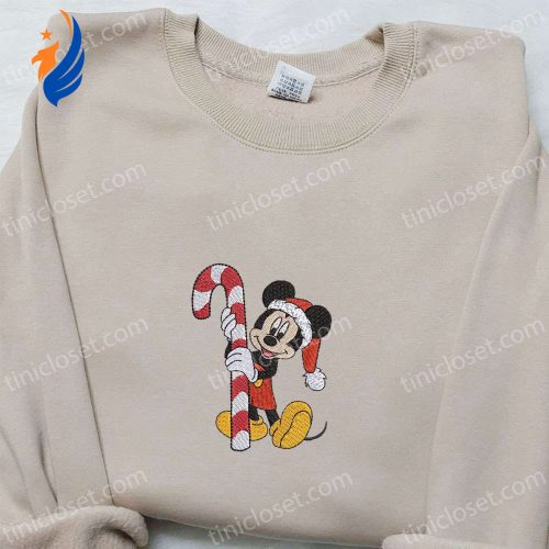Disney Christmas Embroidered Apparel: Mickey Candy Cane Shirt Characters Hoodie & Sweatshirt