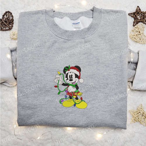 Mickey Christmas Lights Embroidered Shirt Disney Characters Hoodie Christmas Sweatshirt
