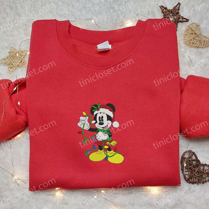 Mickey Christmas Lights Embroidered Shirt Disney Characters Hoodie Christmas Sweatshirt