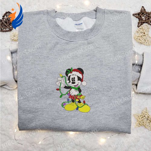 Mickey Christmas Lights Embroidered Shirt Disney Characters Hoodie Christmas Sweatshirt