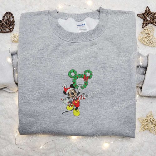 Disney Christmas Wreath Embroidered Shirt & Hoodie: Perfect Family Gifts!