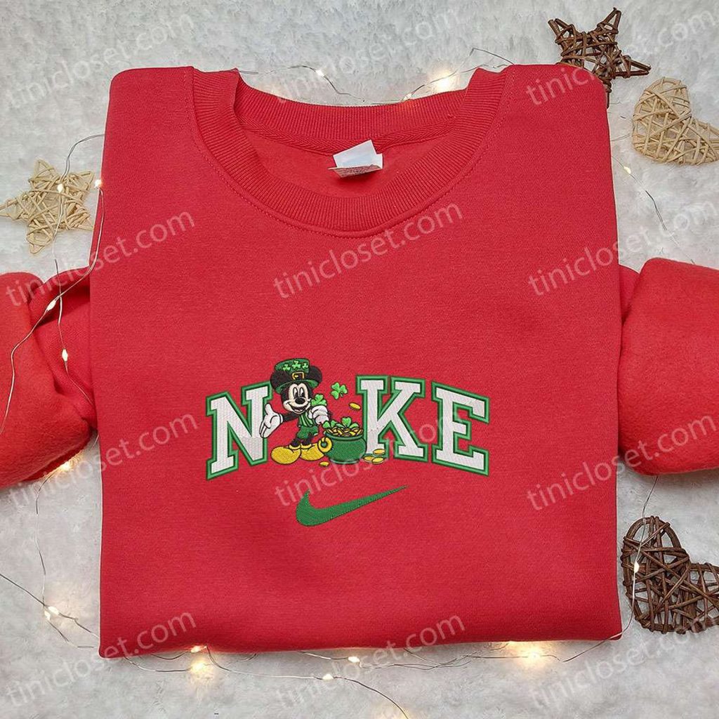 Mickey with Shamrock Gold Pot x Nike Embroidered Shirt Disney Characters Shirt St Patrick s Day Hoodie Mickey with Shamrock Gold Pot x Nike Embroidered Shirt Disney Characters Shirt St Patrick s Day Hoodie
