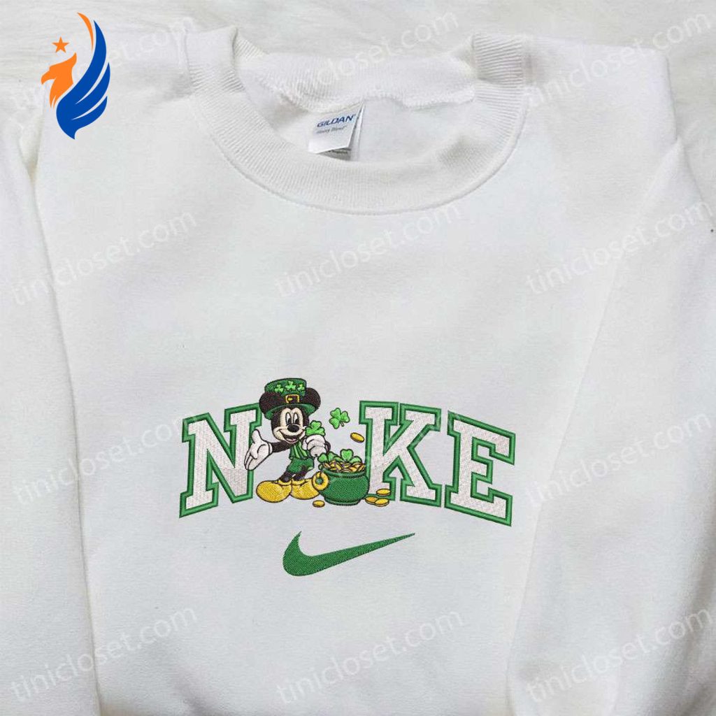 Mickey with Shamrock Gold Pot x Nike Embroidered Shirt Disney Characters Shirt St Patrick s Day Hoodie Mickey with Shamrock Gold Pot x Nike Embroidered Shirt Disney Characters Shirt St Patrick s Day Hoodie
