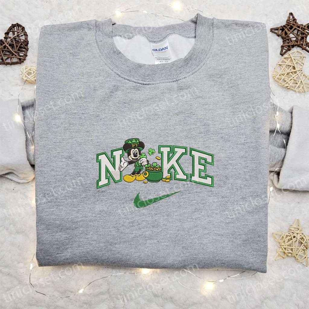 Mickey with Shamrock Gold Pot x Nike Embroidered Shirt Disney Characters Shirt St Patrick s Day Hoodie Mickey with Shamrock Gold Pot x Nike Embroidered Shirt Disney Characters Shirt St Patrick s Day Hoodie